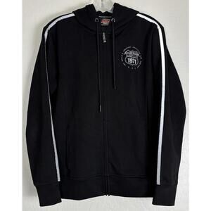 Barrett-Jackson Womens Black Full Zip Hoodie Racing Stripe Sweatshirt M 1537